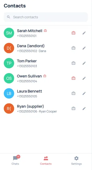 Contacts with private names and relationship tags
